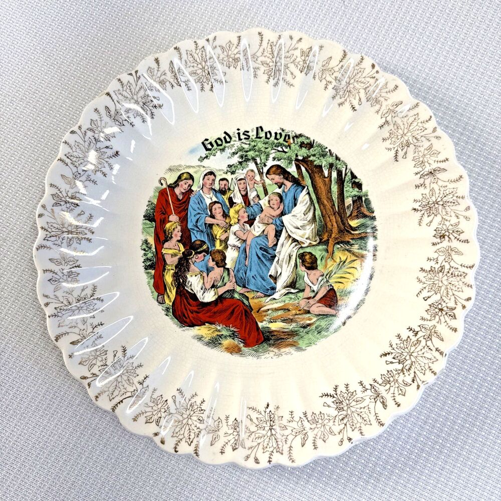 God is Love 9" Plate First Edition 23K Gold Sanders Mfg. Co. USA Vintage